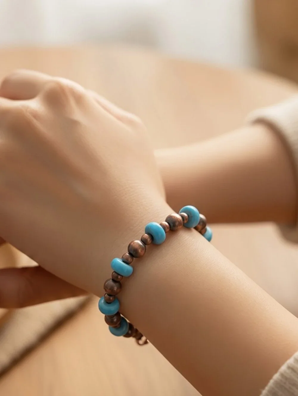 Genuine Turquoise and Copper Beaded Bracelet
